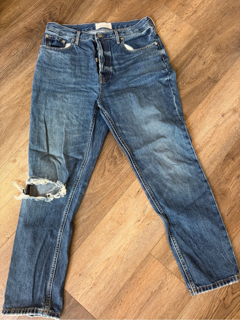 Everlane Blue Distressed Boyfriend Jeans
